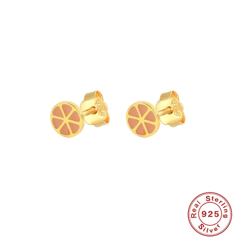 Fruit Enamel Stud Earrings 925 Silver Avocado Orange Mango Strawberry