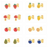 Fruit Enamel Stud Earrings 925 Silver Avocado Orange Mango Strawberry