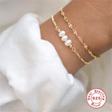Pearl Beaded Bracelet 925 Sterling Silver Adjustable Anklet