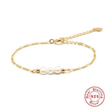 Pearl Beaded Bracelet 925 Sterling Silver Adjustable Anklet