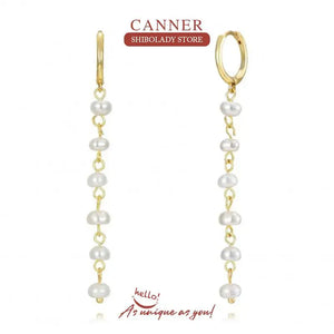 Silver Pearl Chain Earrings 925 Drop 18K Wedding Party Jewelry