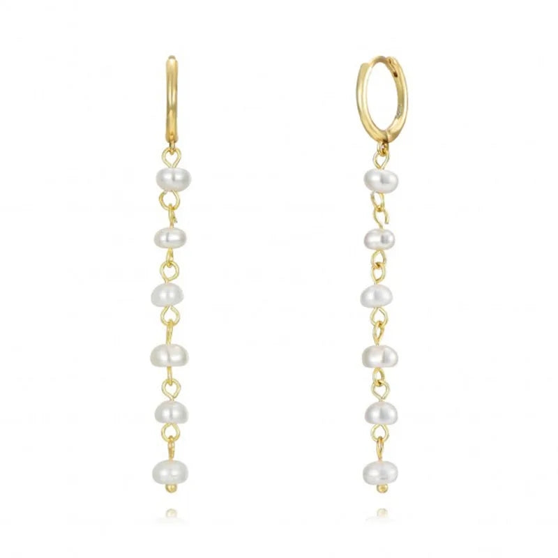 Silver Pearl Chain Earrings 925 Drop 18K Wedding Party Jewelry