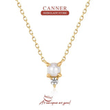 Pearl Crystal 925 Silver Necklace Initial Pendant Long Chain Wedding Jewelry