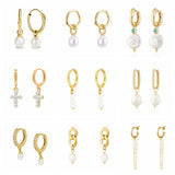 925 Silver Pearl Pendant Earrings Piercing Hoops, Wedding Jewelry