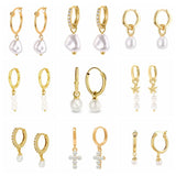 925 Silver Pearl Pendant Earrings Piercing Hoops, Wedding Jewelry