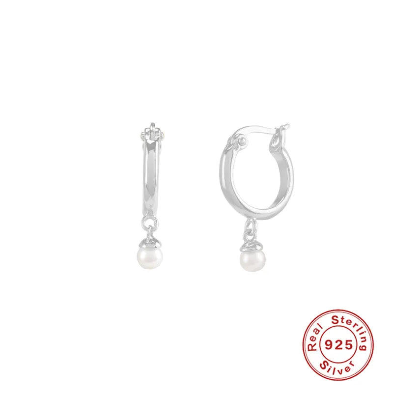 925 Silver Pearl Pendant Earrings Piercing Hoops, Wedding Jewelry
