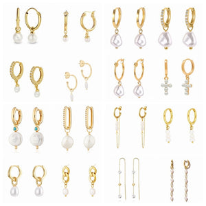 925 Silver Pearl Pendant Earrings Piercing Hoops, Wedding Jewelry