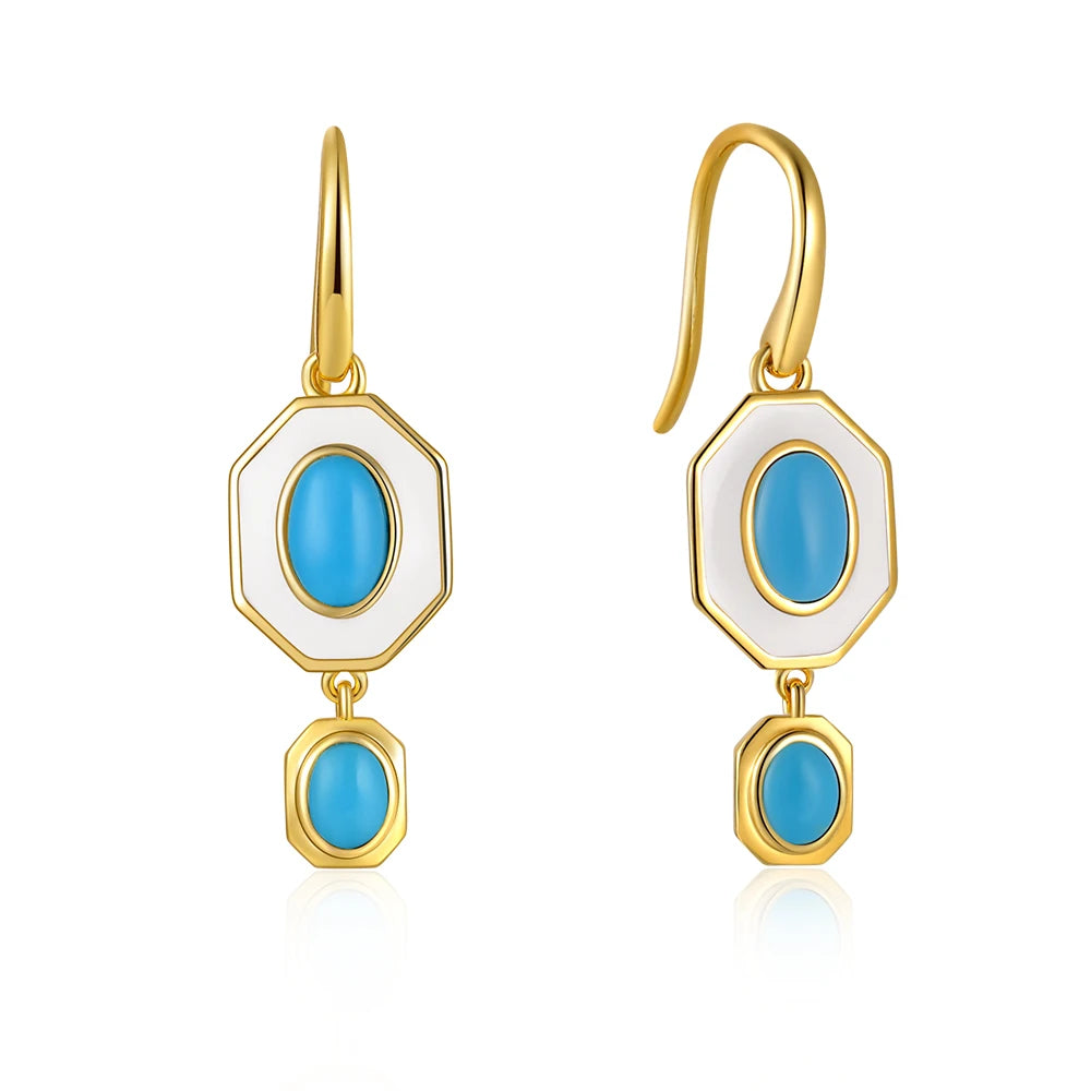 Vintage Enamel Drop Earrings 925 Sterling Silver