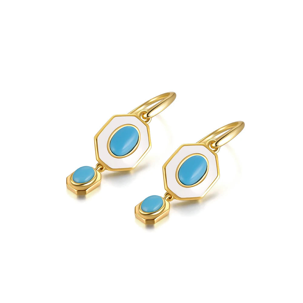 Vintage Enamel Drop Earrings 925 Sterling Silver