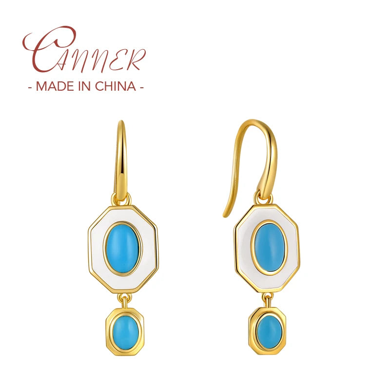 Vintage Enamel Drop Earrings 925 Sterling Silver