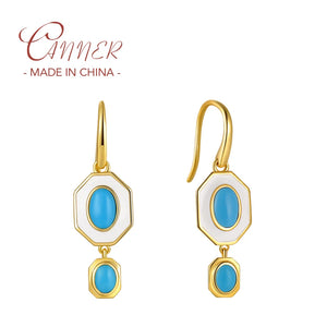 Vintage Enamel Drop Earrings 925 Sterling Silver