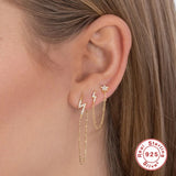 925 Silver CZ Chain Earring for Women