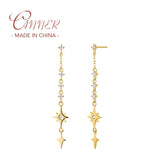 925 Sterling Silver Tassel Chain Mini Pentagram Earring