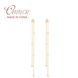 925 Sterling Silver Long Chain Earrings with Zircon Tassel Drop