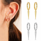 925 Silver Cross Rivet Lightning Charm Earring Hoop for Women Gothic