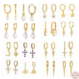 925 Silver Cross Rivet Lightning Charm Earring Hoop for Women Gothic