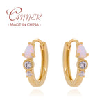 925 Sterling Silver Horse Eye Opal Hoop Earrings