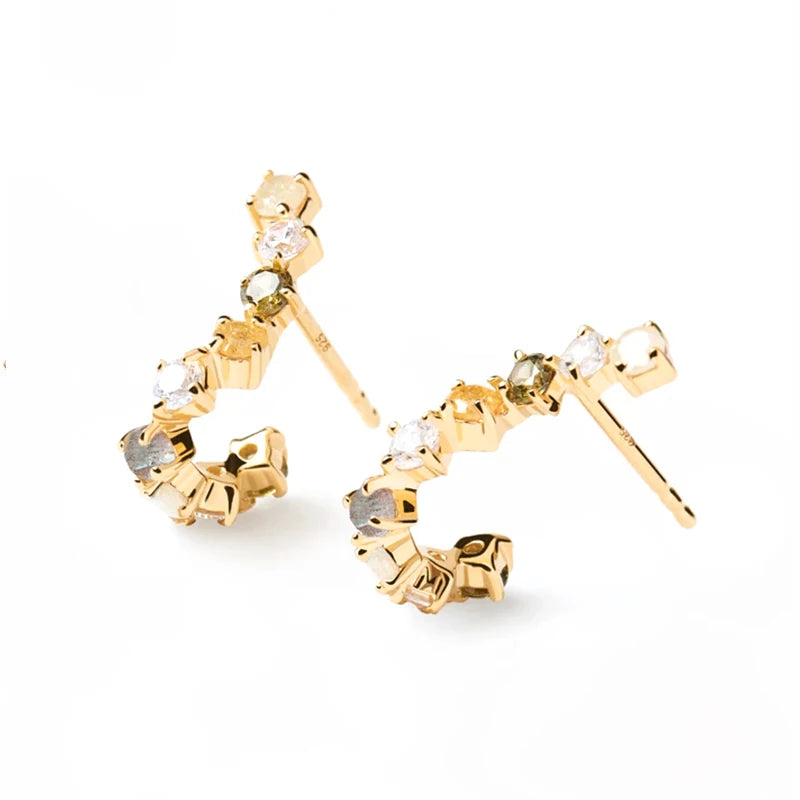 925 Sterling Silver S-Shaped Cubic Zirconia Stud Earrings For Women