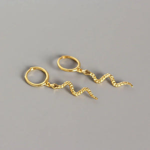 Punk Snake Animal Pendant Tassel Earrings 925 Sterling Silver Jewelry