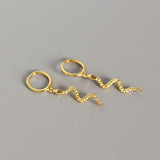 Punk Snake Animal Pendant Tassel Earrings 925 Sterling Silver Jewelry