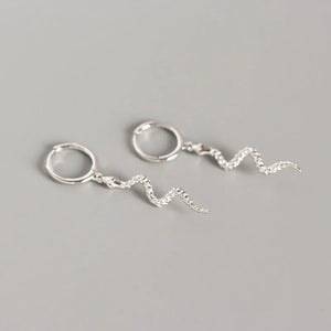 Punk Snake Animal Pendant Tassel Earrings 925 Sterling Silver Jewelry