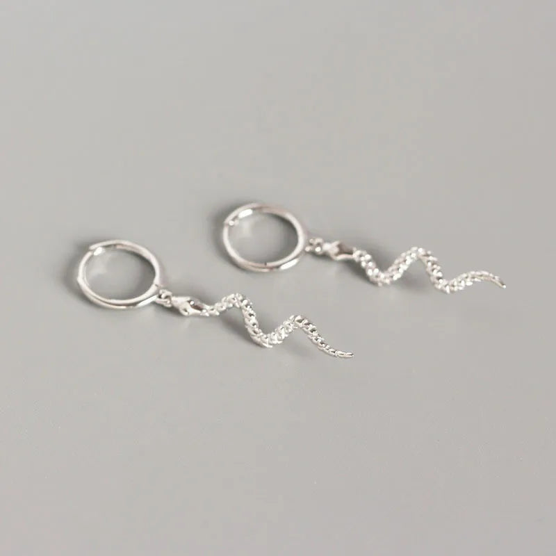 Punk Snake Animal Pendant Tassel Earrings 925 Sterling Silver Jewelry