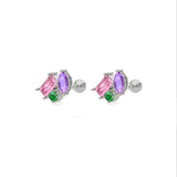 925 Silver Purple Zircon Stud Earrings For Women