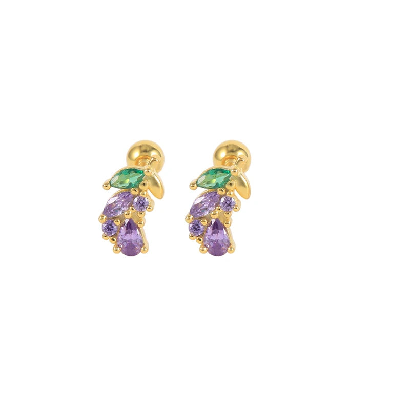 925 Silver Purple Zircon Stud Earrings For Women
