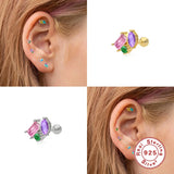 925 Silver Purple Zircon Stud Earrings For Women