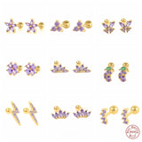925 Silver Purple Zircon Stud Earrings For Women