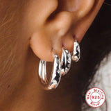 925 Sterling Silver Round Thick Hoops Earrings 8/9/11mm