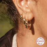925 Sterling Silver Round Thick Hoops Earrings 8/9/11mm