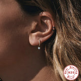925 Sterling Silver Petite Round Hoop Earrings Zircon Inlaid Women Jewelry