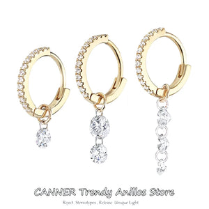 925 Sterling Silver Petite Round Hoop Earrings Zircon Inlaid Women Jewelry