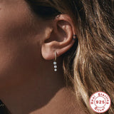 925 Sterling Silver Petite Round Hoop Earrings Zircon Inlaid Women Jewelry