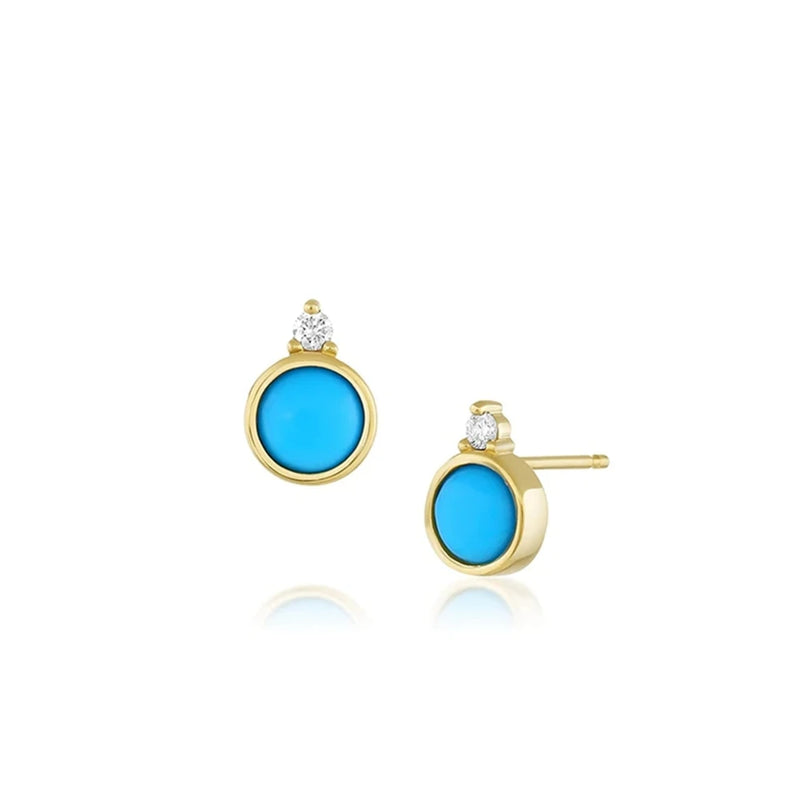 925 Silver Retro Green Turquoise Stud Earrings Women's Jewelry