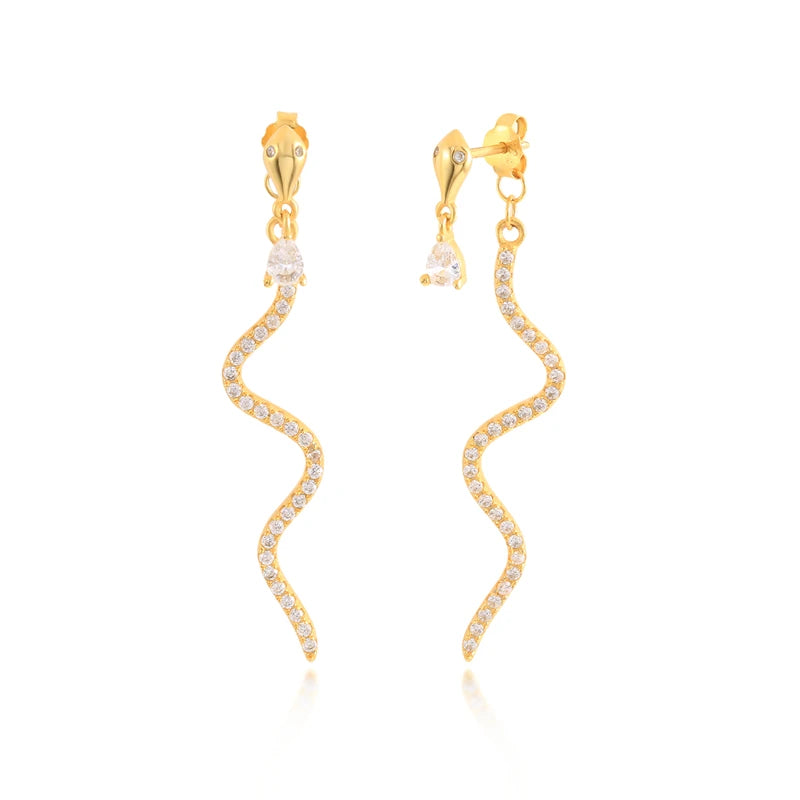 Snake Pendant Stud Earrings 925 Silver 18k Plated Fine Jewelry