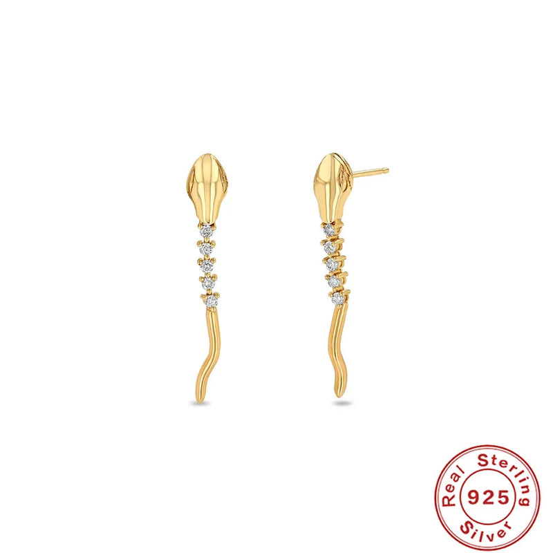 925 Sterling Silver Snake Chain Stud Earrings with Tassel Dangles