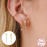 925 Sterling Silver Snake Chain Stud Earrings with Tassel Dangles