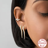 Punk Spike Zircon Hoop Earrings 925 Silver Huggies Piercing Jewelry
