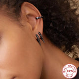 Punk Spike Zircon Hoop Earrings 925 Silver Huggies Piercing Jewelry
