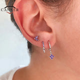 Purple Zircon Ear Hoops 925 Sterling Silver Round Hoop Earrings Gift