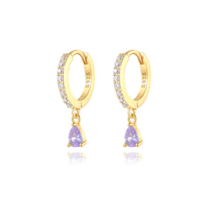 Purple Zircon Ear Hoops 925 Sterling Silver Round Hoop Earrings Gift