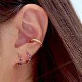 Purple Zircon Ear Hoops 925 Sterling Silver Round Hoop Earrings Gift