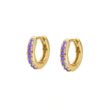 Purple Zircon Ear Hoops 925 Sterling Silver Round Hoop Earrings Gift