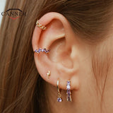 Purple Zircon Ear Hoops 925 Sterling Silver Round Hoop Earrings Gift