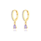 Purple Zircon Ear Hoops 925 Sterling Silver Round Hoop Earrings Gift