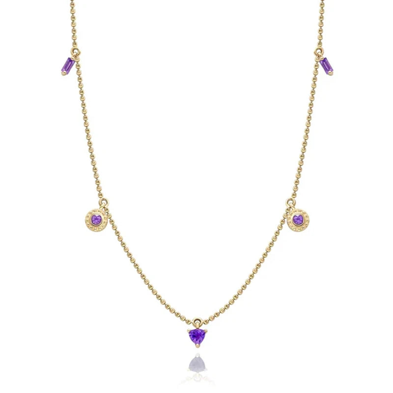 Purple Zircon Necklace 925 Sterling Silver Long Chain Diamond Choker