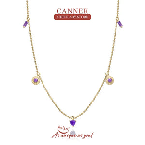 Purple Zircon Necklace 925 Sterling Silver Long Chain Diamond Choker