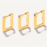 Purple Zircon Square Earrings 925 Sterling Silver Piercing Jewelry
